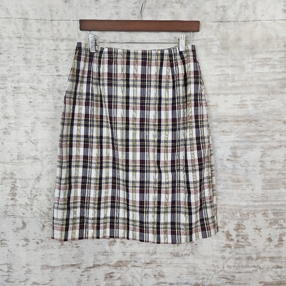 Vintage 1960s Skirt Academia Tartan Plaid Pencil Red Blue Pencil VTG 50s 2XS - Picture 3 of 7
